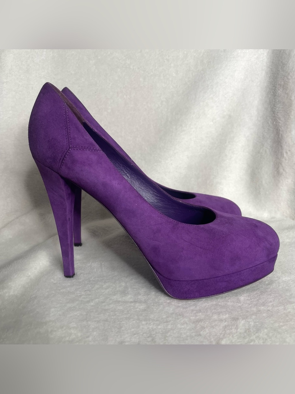 Yves Saint Laurent YSL Gaby Purple Suede Platform Stiletto High Heels Pumps 40